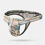 3 Pack Men's Ice-Silk Leopard Mesh Thong with Double-Lined Crotch