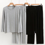 Modal Men's Long Sleeve Long Pants Pajamas | Deep Pocket Thin Plus Size Soft Breathable Loungewear