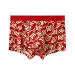 4 Pack Men's Soft Jacquard Cotton Lucky Red Breathable Trunks