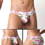 3 Pack Men's Camouflage Print Low-Rise & Sexy Mesh Breathable Briefs