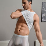Men's High Elastic Leopard Print Lace Hollow Out Breathable Ice Silk Activewear Top