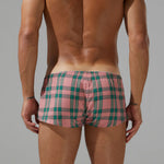 3 Pack Men’s Plaid Cotton Trunks with Button Fly