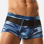 2 Pack Men's Camouflage Color Block Sheer Mesh Stretchy Trunks