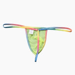 3 Pack Men's Sexy Mesh Strings with Rainbow Waistband