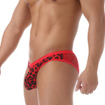 2 Pack Men's Low-Rise Lace-Patched Leopard Print sheer Stretch U-Pouch Bikini