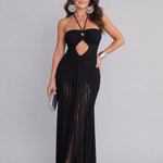 Zephyra | Halter Neck Crochet Fringe Detail Maxi Dress