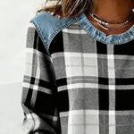 Blue | Sweatshirt with Checkered Patchwork