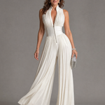 Audrey | Pleated Halter Wide-Leg Jumpsuit