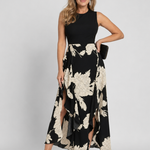 Klasen | Sleeveless Floral Print High Low Hem Midi Dress