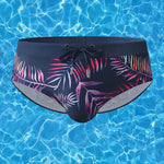Men Leaf Printed Breathable Swim Briefs