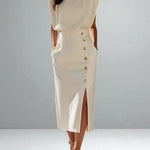 Olena | Elegant Button Midi Dress