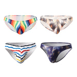 4 Pack Men's Low Rise Print U-Pouch Moisture Wicking Bikinis