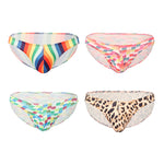 4 Pack Men's Low Rise Print U-Pouch Moisture Wicking Bikinis