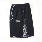 Mens Pattern Patchwork Elastic Active Athletic Shorts