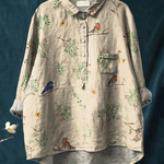 Eleni | Boughs and Robin Birds Pattern Printed Women's Casual Shirt