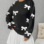 FRANCES™ - Fashionable Bow Print O-Neck Knit Winter Sweater Pullover