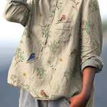 Eleni | Boughs and Robin Birds Pattern Printed Women's Casual Shirt