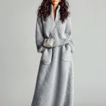 ElevenOra Chic Elegant Blue Stand Collar V Neck Long Sleeve Loose Sweater Patch Pocket Maxi Skirt Fuzzy Knit Two-Piece Set