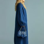 ElevenOra Casual Chic Navy Blue Single-breasted Oversized Longline Fuzzy Knit Cardigan