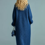 ElevenOra Casual Chic Navy Blue Single-breasted Oversized Longline Fuzzy Knit Cardigan