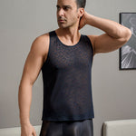Men's High Elastic Leopard Print Lace Hollow Out Breathable Ice Silk Activewear Top