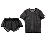 2 Pack Men's Breathable See-Through Hollow Design Loose-Fit Activewear Tops & Shorts