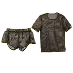 2 Pack Men's Breathable See-Through Hollow Design Loose-Fit Activewear Tops & Shorts