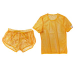 2 Pack Men's Breathable See-Through Hollow Design Loose-Fit Activewear Tops & Shorts