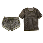 2 Pack Men's Breathable See-Through Hollow Design Loose-Fit Activewear Tops & Shorts