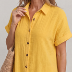Linon | Short Sleeve Front Pockets Knee Length Dress