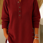 Avenelle- Casual Ribbed Long Sleeve Henley Top