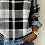 Blue | Sweatshirt with Checkered Patchwork