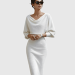 Genesis | White Draped Batwing Midi Dress