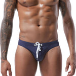 Mens U Convex Pouch Drawstring Solid Swimming Briefs