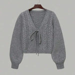 ALICIA™ - Casual Drop Shoulder Long Sleeve Cardigan Tie Front V-Neck Knitwear