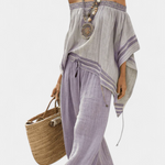 Zandrel | Elegant Off-Shoulder Top & Wide-Leg Striped Pants