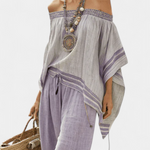 Zandrel | Elegant Off-Shoulder Top & Wide-Leg Striped Pants