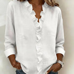 Janel | Blouse with Ruffles, V-Neck and Long Sleeves