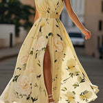 Lyla | Light Green Floral Chiffon One-Shoulder Maxi Dress