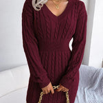 HOLLY™ - Cozy Long Sleeve V-Neck Cable Knit Sweater Dress