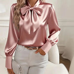 Eloria | Satin Blouse with Long Sleeves and Bow