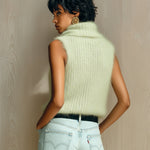 ElevenOra Chic Vintage Light Green Cowl Collar Sleeveless Fuzzy Ribbed Knit Tank Top