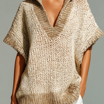 ElevenOra Fashion Casual Beige Stand-Collar Colorblock Loose Sleeveless Knit Vest