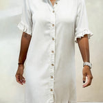 Belinda| Comfortable denim dress with flattering ruching