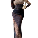 TESSIE™ - Women's All-Over Print Ruched Bodycon Dress Long Sleeve Round Neck Dress for Party