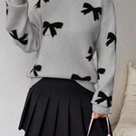 FRANCES™ - Fashionable Bow Print O-Neck Knit Winter Sweater Pullover