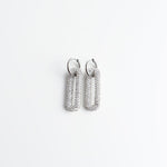 Pave Rectangle Link Hoop Earrings