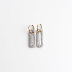 Pave Rectangle Link Hoop Earrings