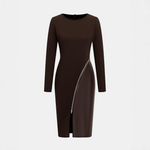 CHARENE™ - Women’s Solid Color PU Leather Patchwork Zipper Bodycon Dress