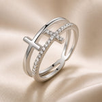 White Gold Double Layer Cross Zirconia Ring